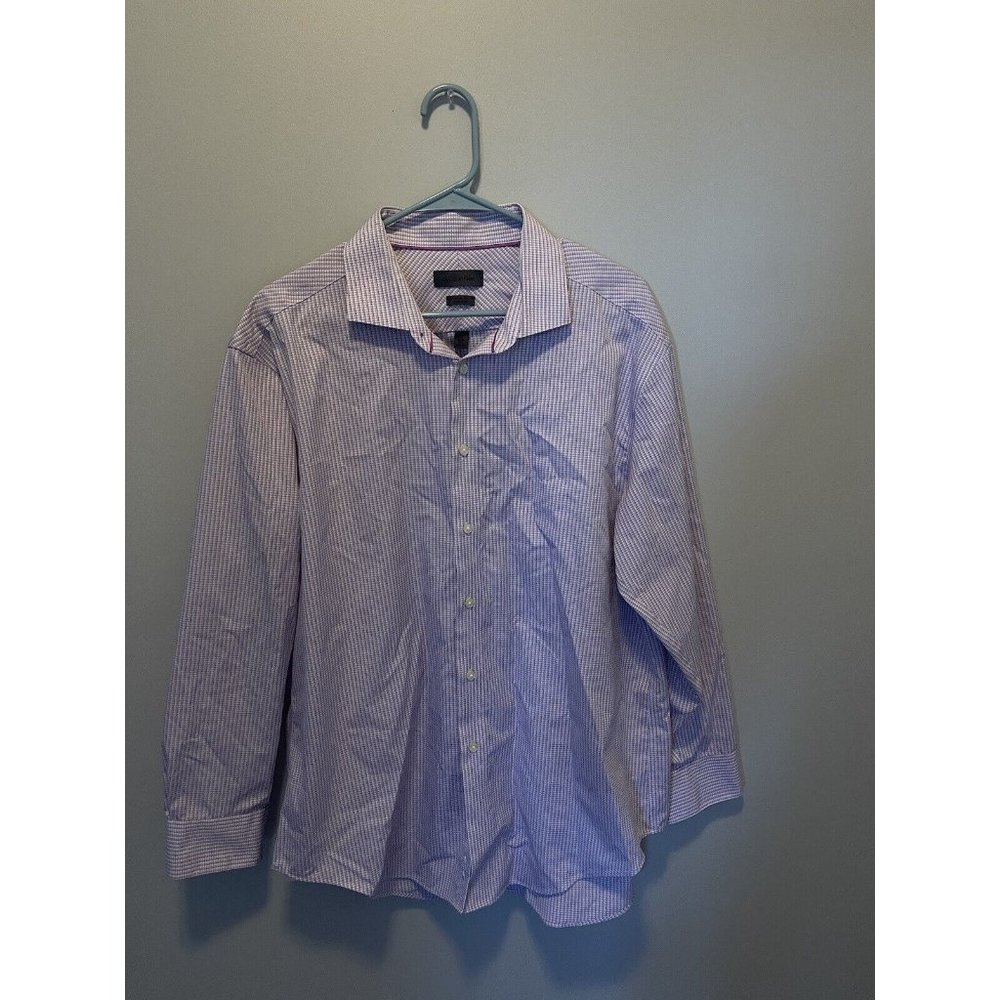 Calvin Klein Men's Button Up Shirt Size XL White with Purple Geometric Pattern